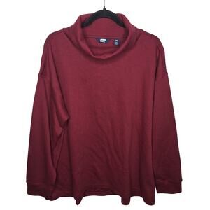 Lands' End Women's Waffle Cowl Neck Tunic Top Thermal 2XL BurgundyWaffle